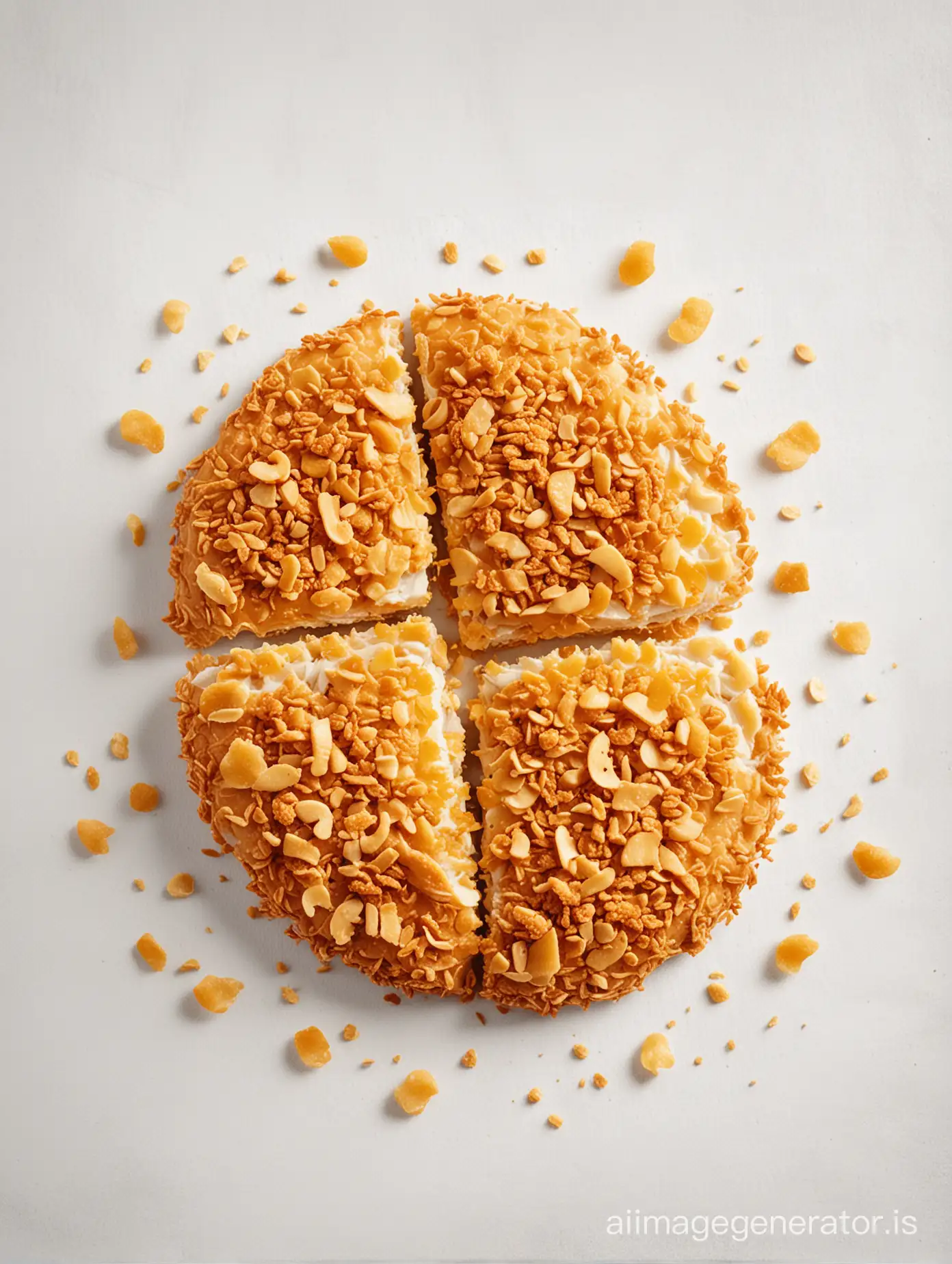 SINGLE BREADED WITH CORNFLAKES  CHICKEN FILLET SLICED ON WHITE BACKGROUND