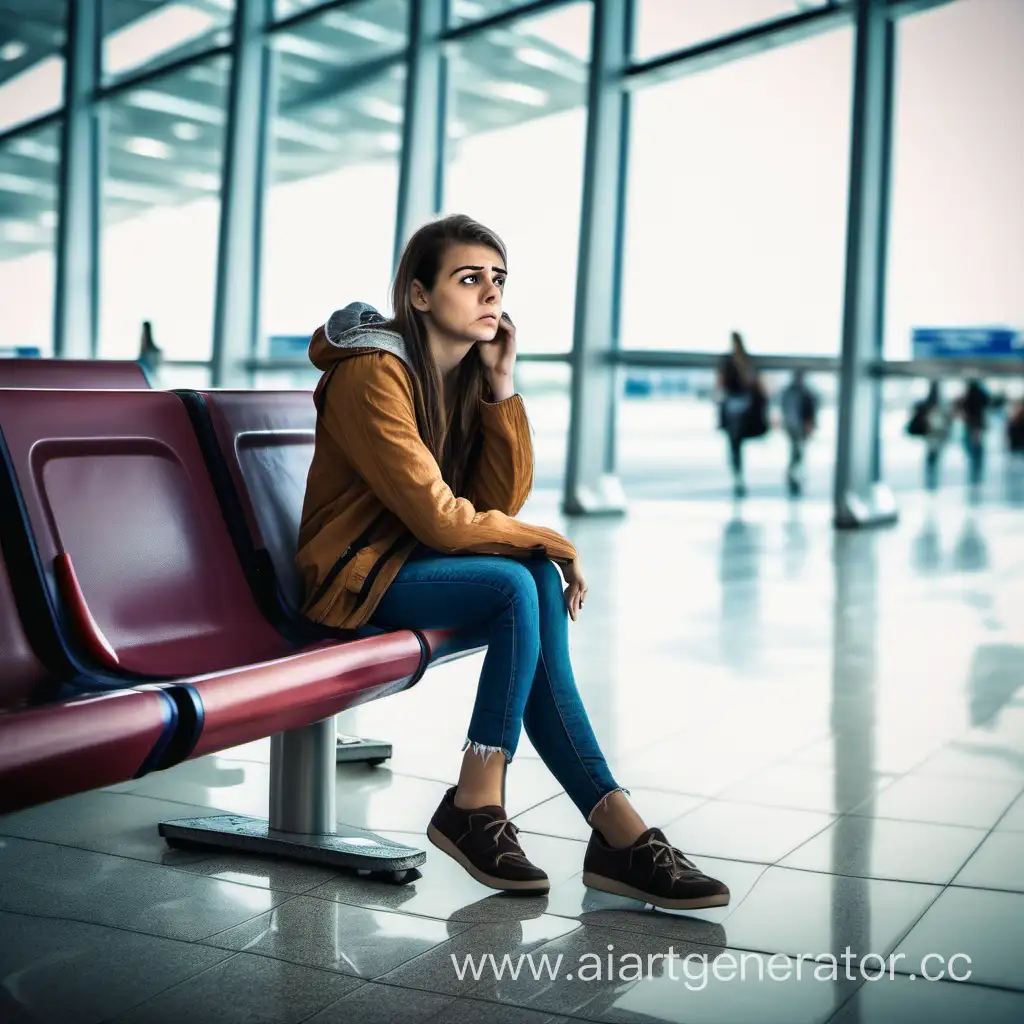 worried 25 year old Girl sitting at the airport