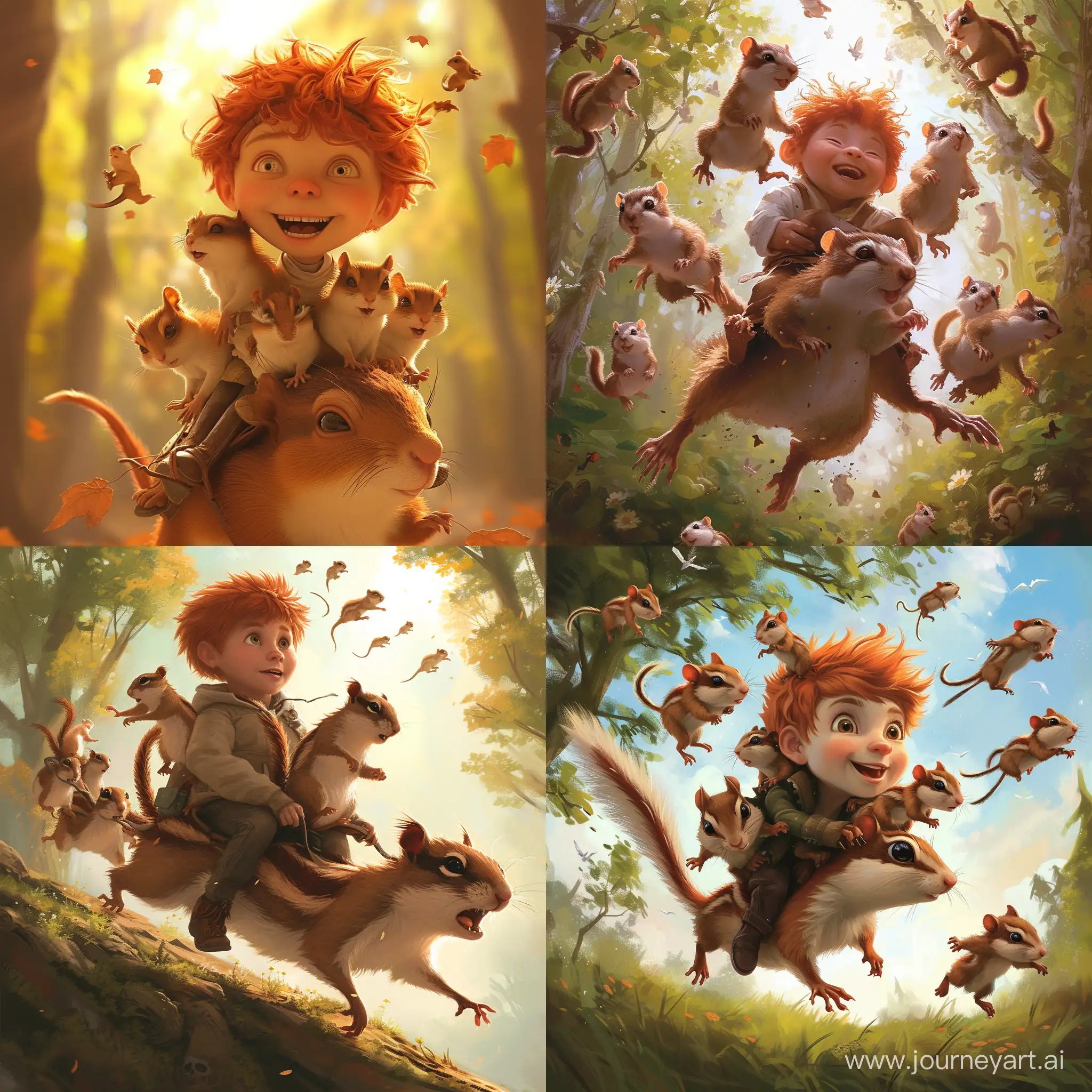 Playful-Chipmunks-Riding-on-a-RedHaired-Boy-Named-Ilya