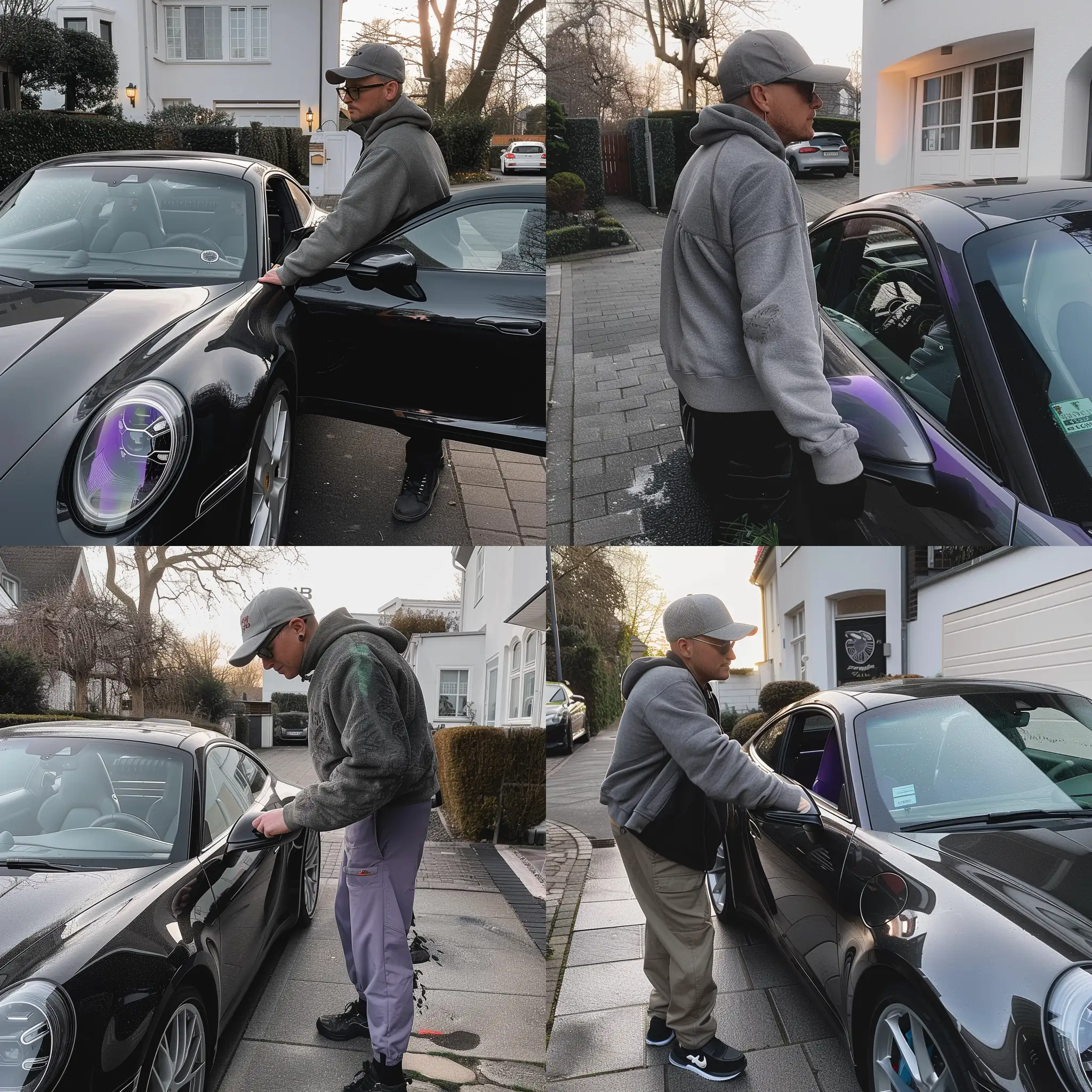 Man-in-20s-Wearing-Grey-Baseball-Hat-with-Black-Porsche-911-2020