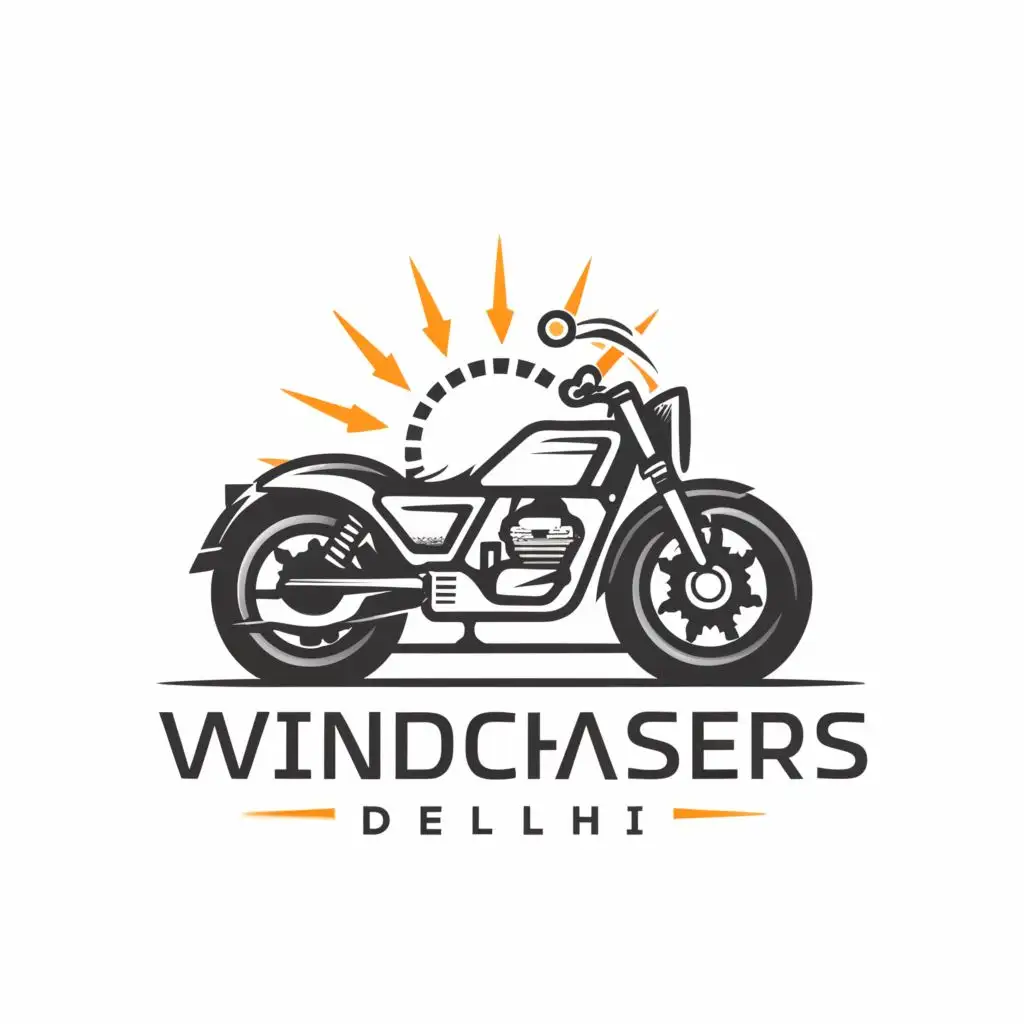 a logo design,with the text "Windchasers Delhi", main symbol:Motorcycle,complex,be used in Travel industry,clear background