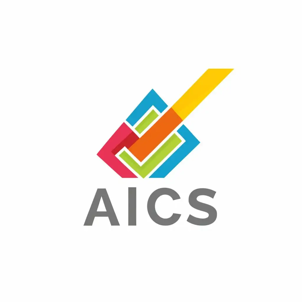 a logo design,with the text "AICS", main symbol:a stylized, multicolored check mark positioned above the company’s name AICS , which is written in bold, black letters. The design conveys a modern and vibrant feel, with the check mark symbolizing approval or quality,Moderate,be used in Real Estate industry,clear background