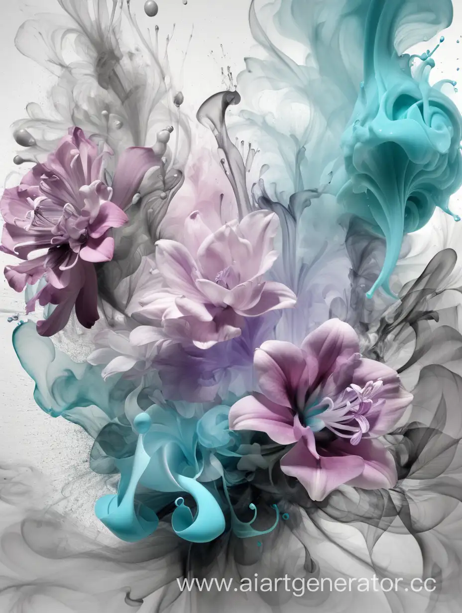 Abstract-Floral-Smoke-Art-Splashes-of-White-Gray-Pink-Lilac-and-Turquoise