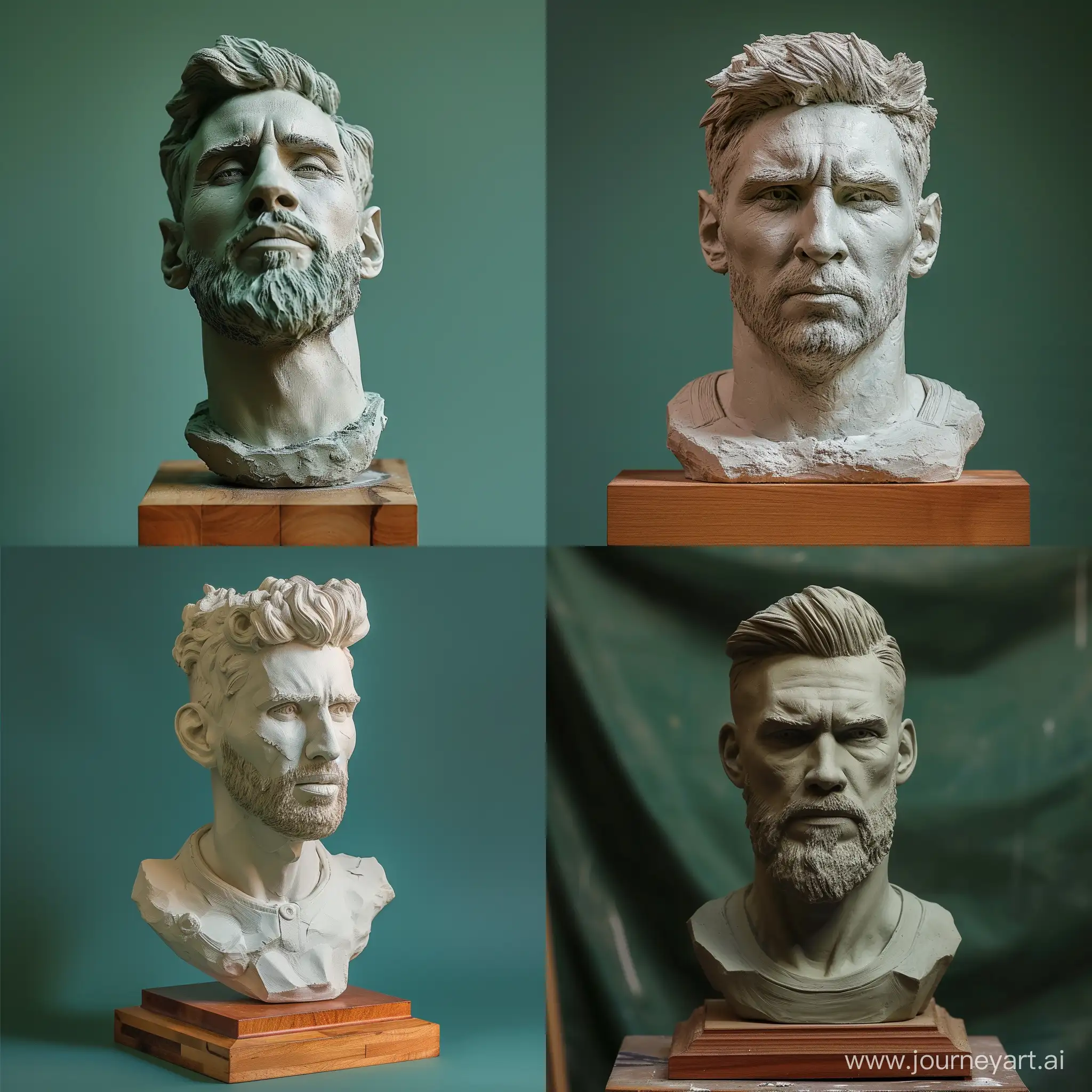 Messi-Plaster-Bust-Sculpture-on-Wooden-Base-in-Cinematic-Pose