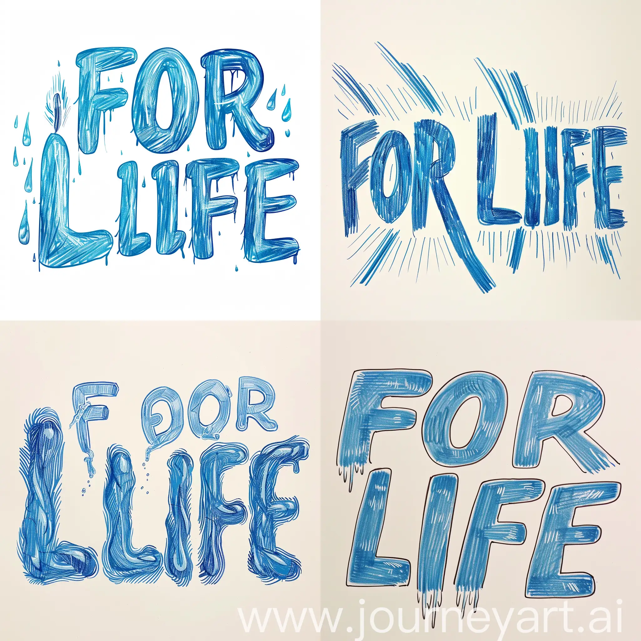 Нарисуй креативными буквами в синем цвете название "РАДИ ЖИЗНИ — FOR LIFE"

