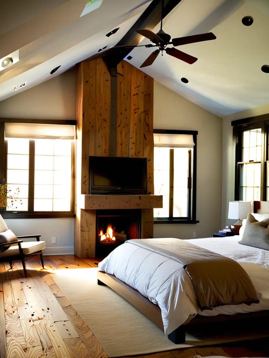 Cozy Bedroom with Modern Bedframe and Fireplace TV