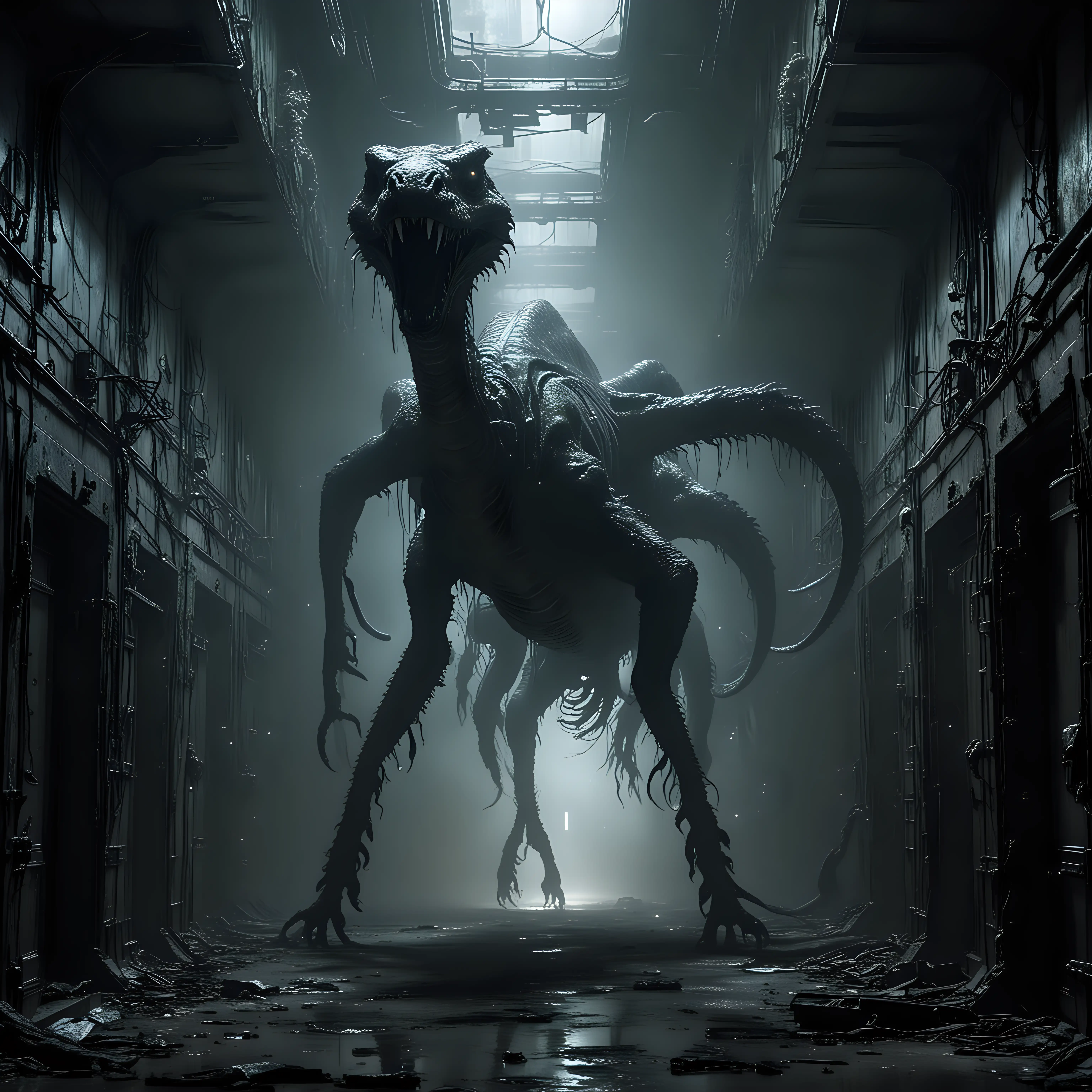 Ethereal Chimera Monstrous Mystical Creature in Abandoned Spacecraft