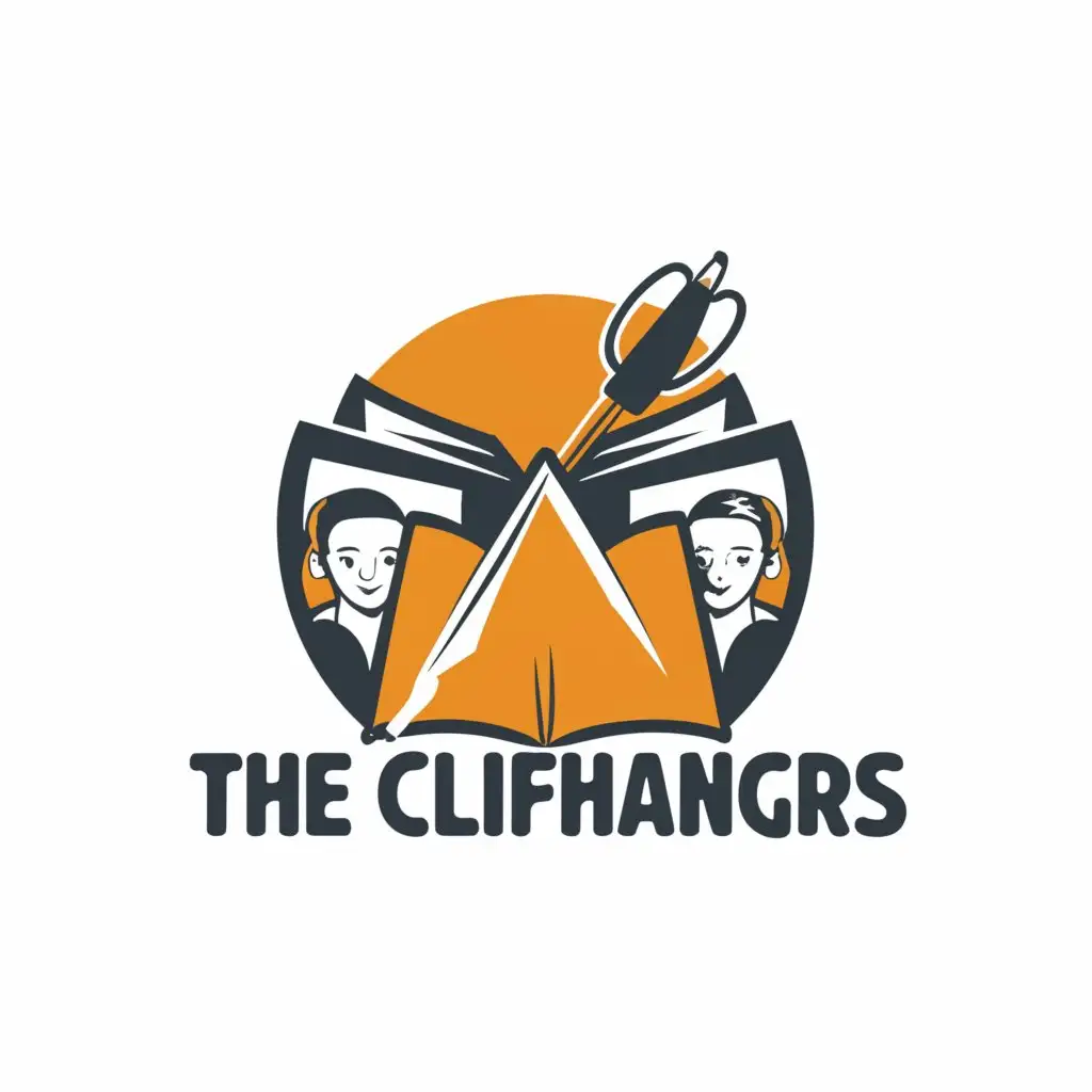 a logo design,with the text "The Cliffhangers", main symbol:Pen writing people reading,Moderate,be used in Entertainment industry,clear background