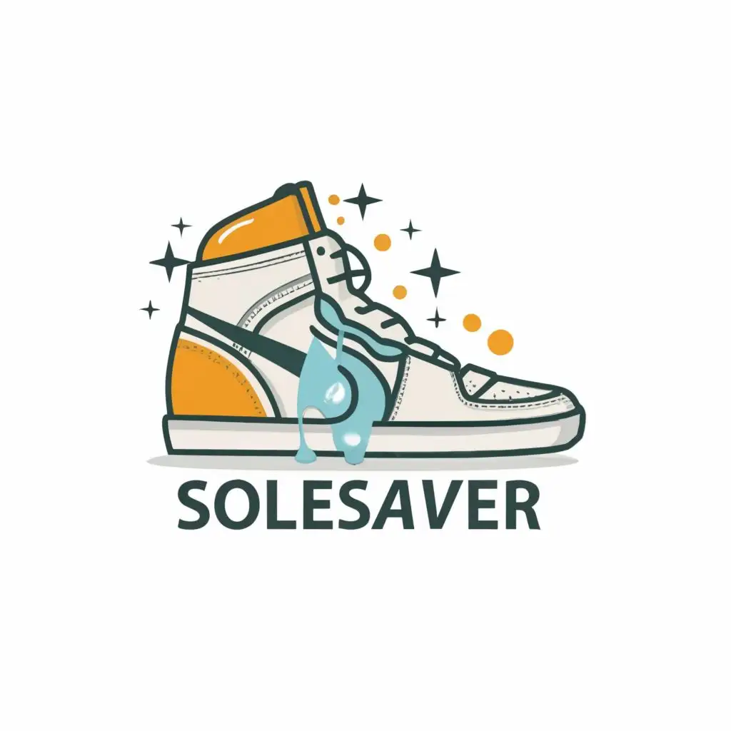 logo, a sneaker getting cleaned, with the text "SoleSaver", typography
