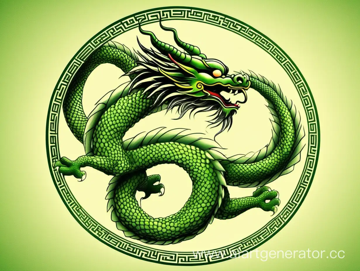 chinese green dragon flying in circle
