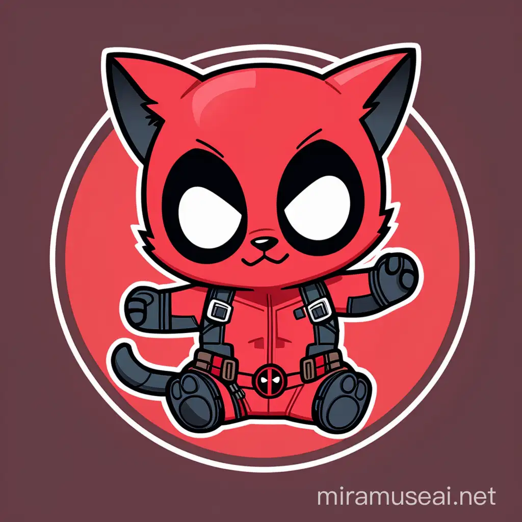 Create a chibi deadpool cat logo vector style, centered with a circle as background