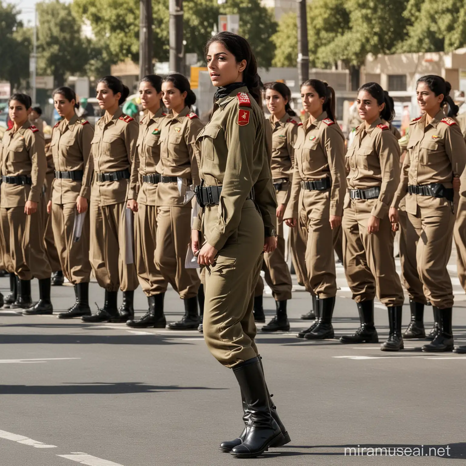 Iranian Female Soldier Marching in Tehran