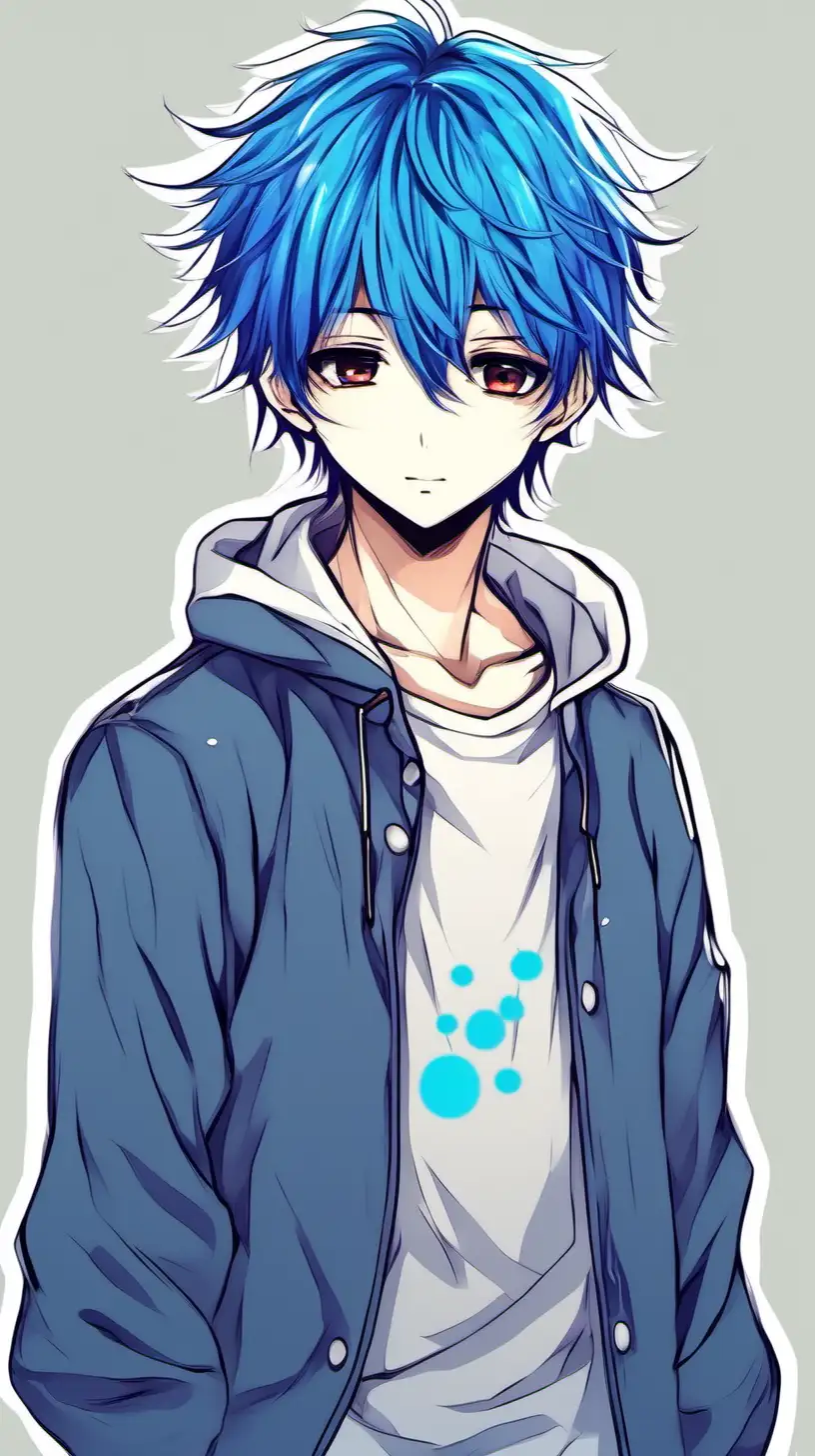 Adorable Tsundere Guy with Striking Blue Hair Highlights