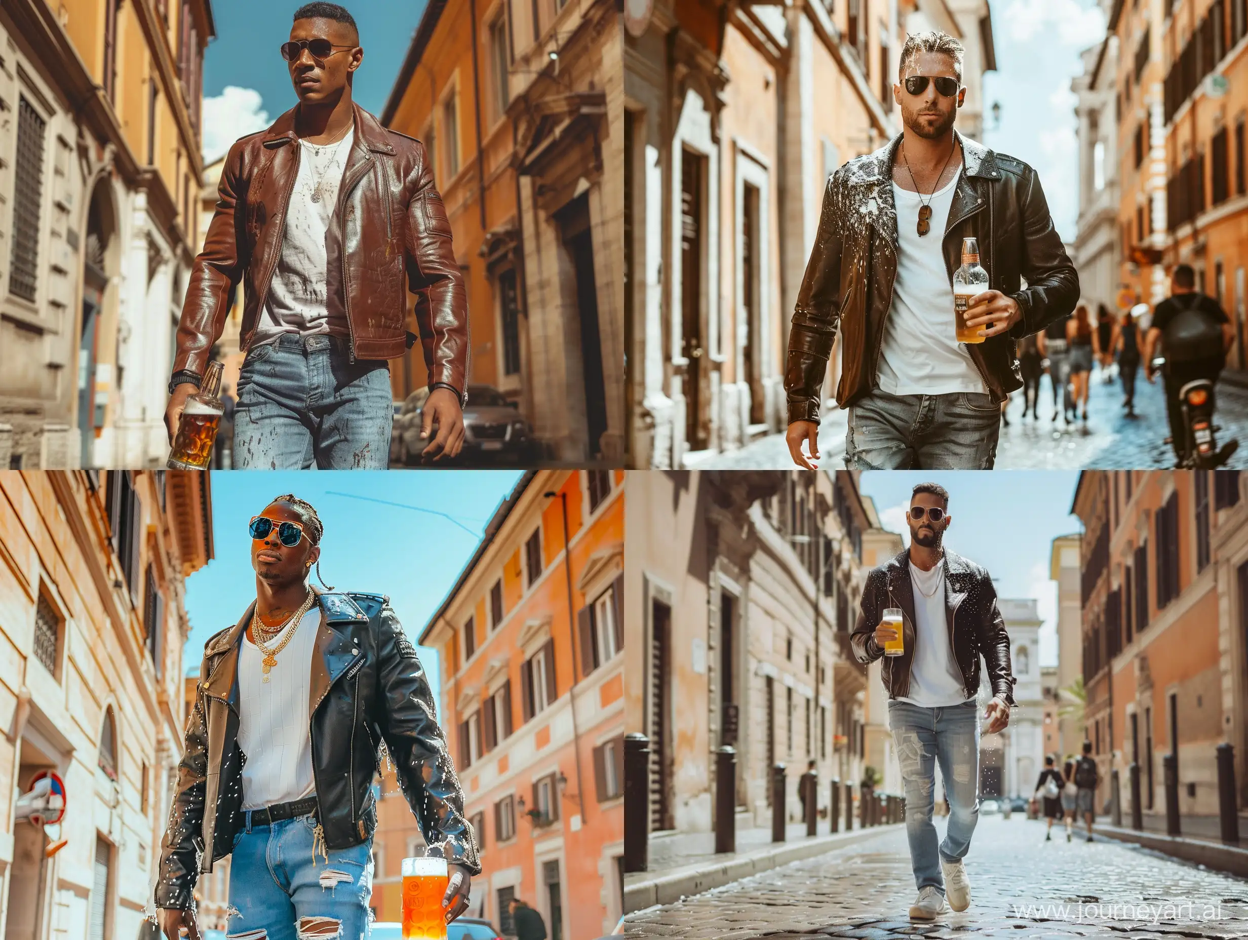 Kylian-Mbappe-Strolling-Through-Rome-in-Stylish-Attire-with-Beer-on-Sunny-Day