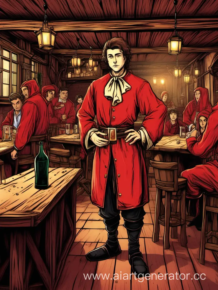 Awkward-Figure-in-Red-Garb-at-Tavern-Gathering