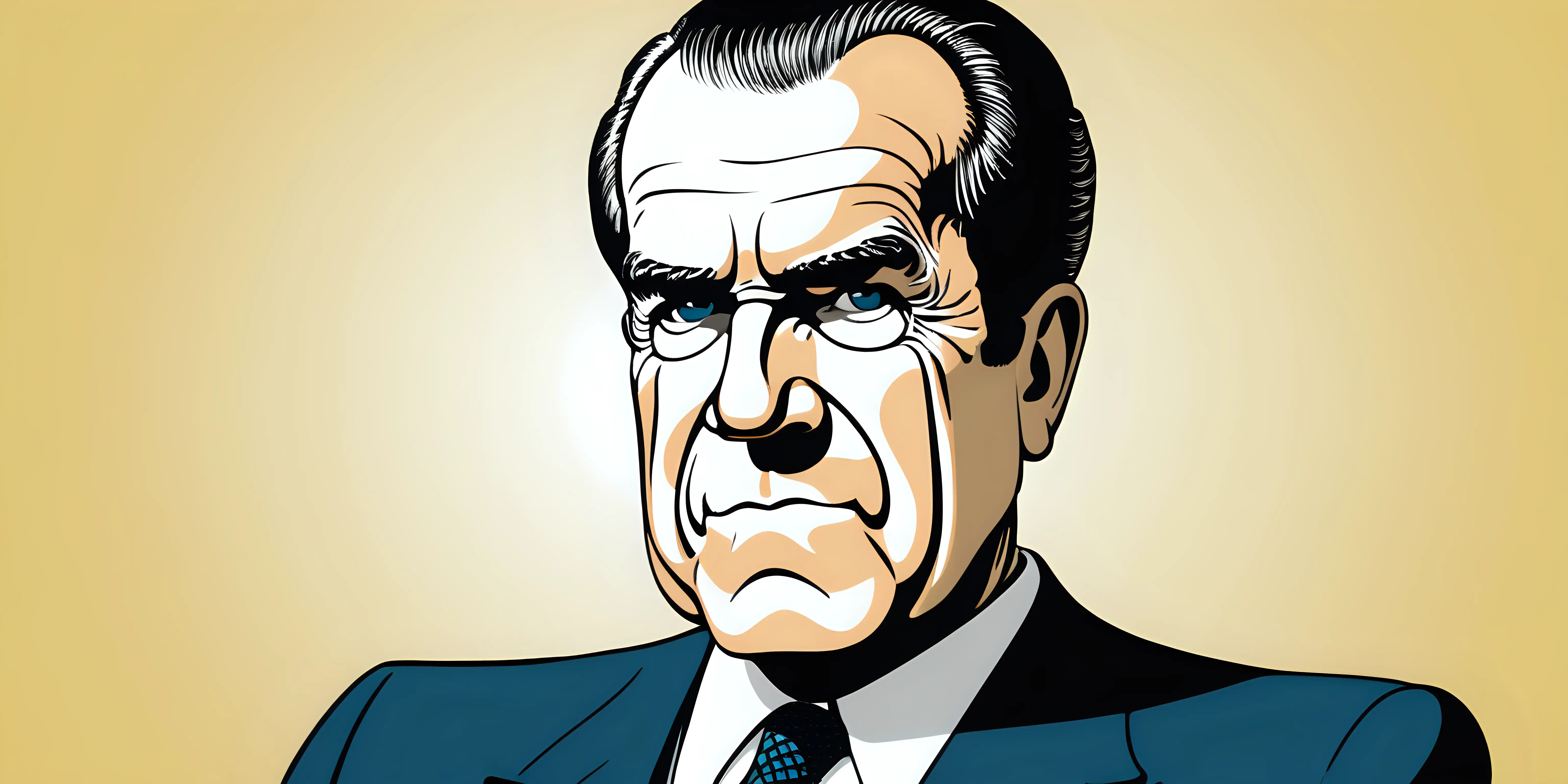 cartoon of Richard Nixon on a solid background