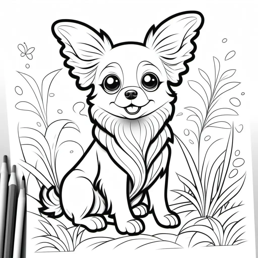 Papillon Dog Coloring Page for Kids Cartoon Style Fun