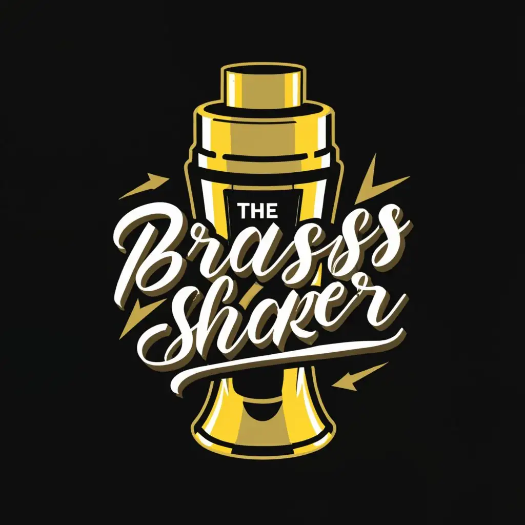 logo, Cocktail Shaker, with the text "The Brass Shaker", typography