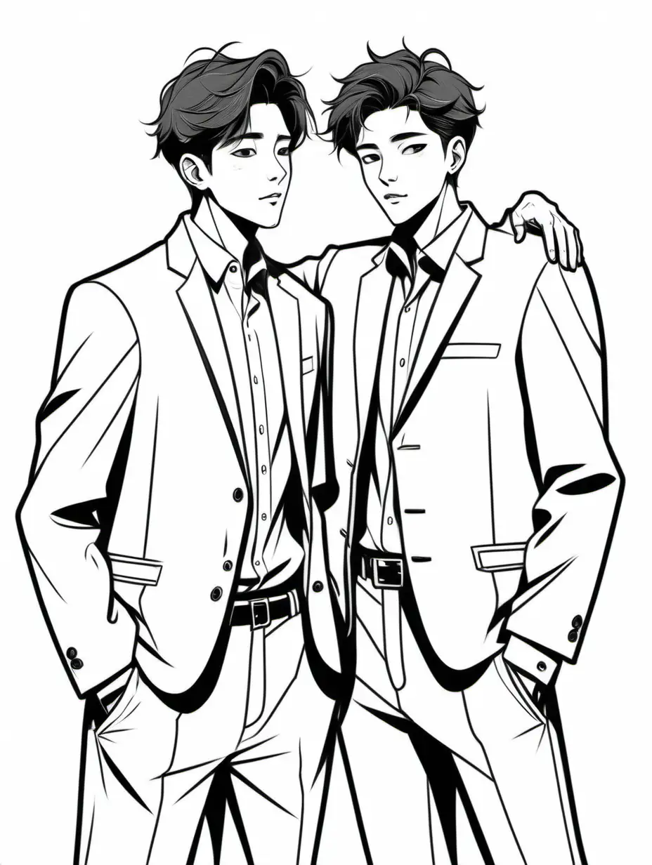 Stylish Male Couple in Kidcore Line Art