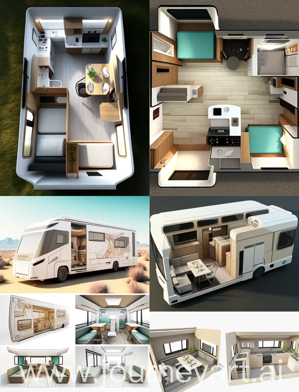 design a caravan on Isuzu nps with two beds and bathroom and dining area