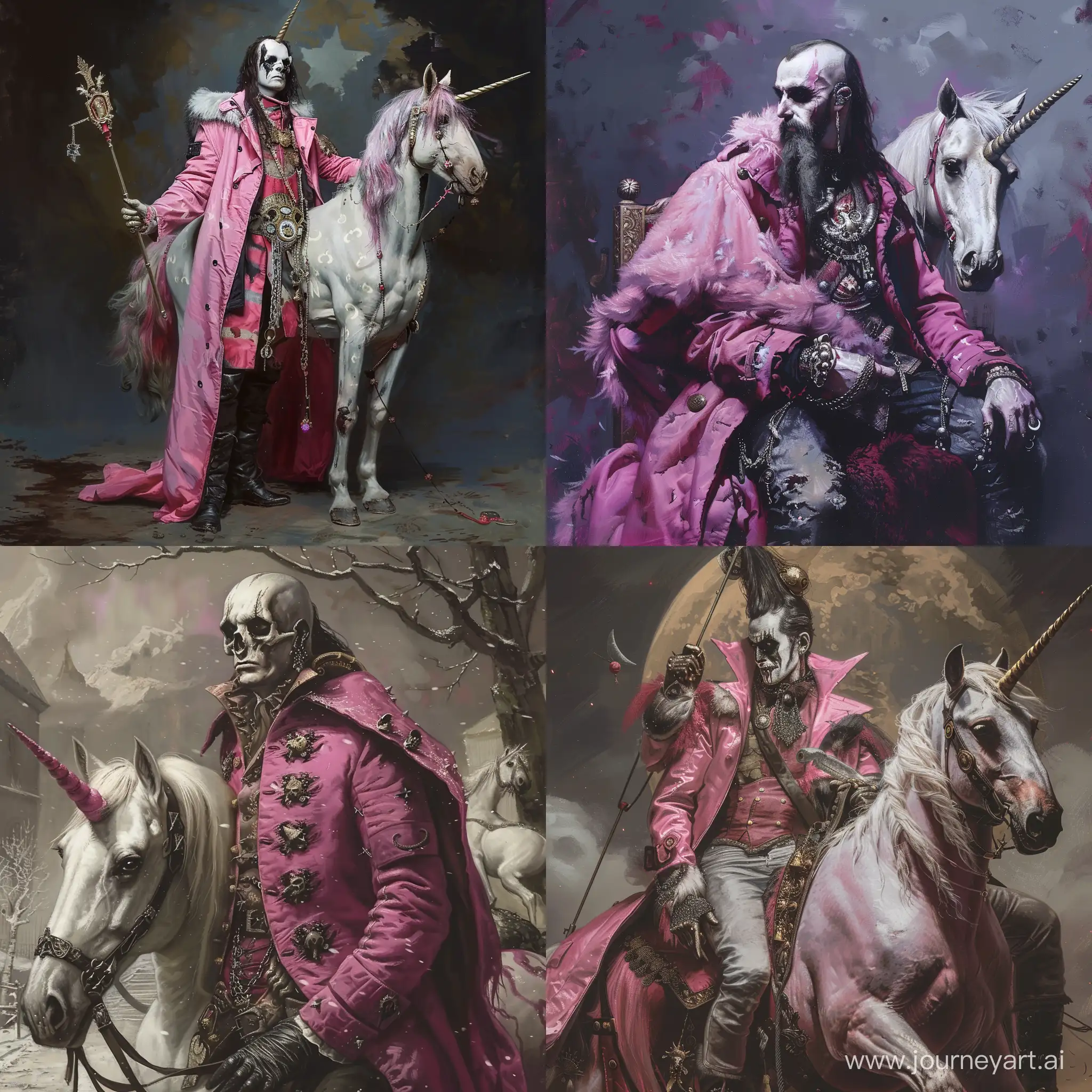 Адам Дарский из группы Behemoth на единороге и в розовой шубе