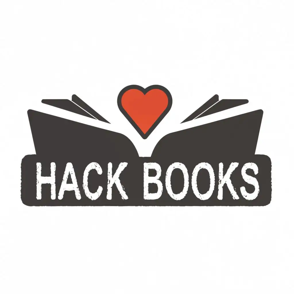 logo, Main with heart between, with the text "Hack Books", typography