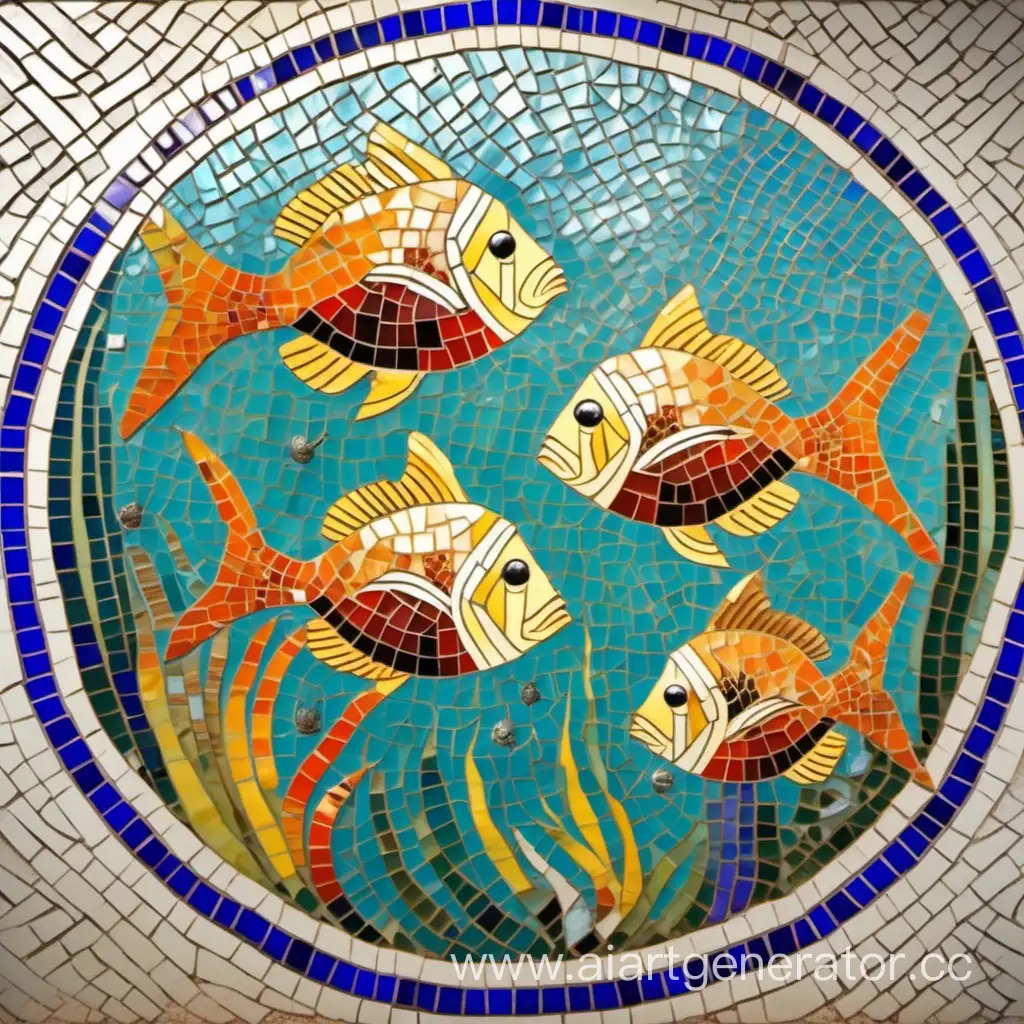 семья рыб на дне панно картина из мозайки компазиция