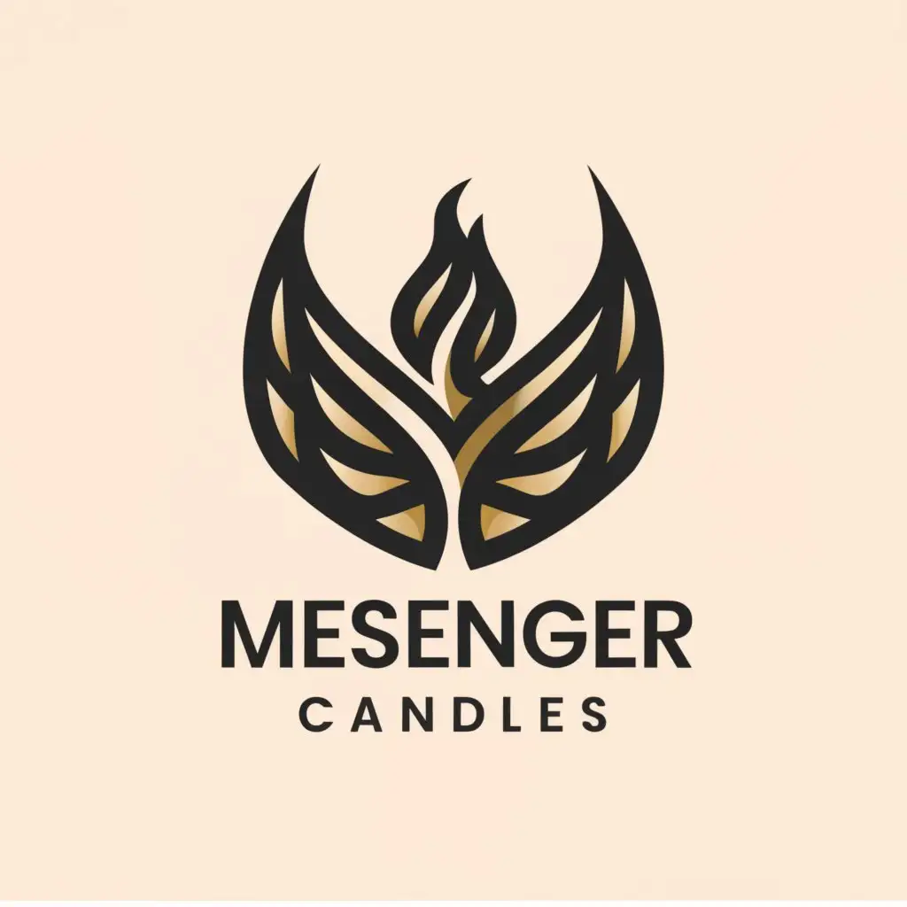 a logo design,with the text 'Messenger Candles', main symbol:phoenix or an angel  ,Minimalistic,be used in Home Family industry,clear background

add colors to text and main image

more color, more Black and gold and change font 

' 