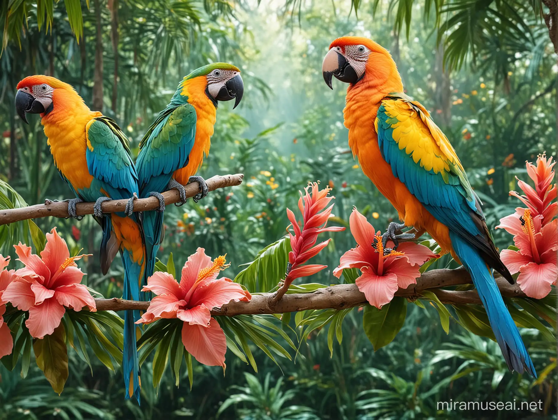Tropical Birds Exotic Paradise Wallpaper