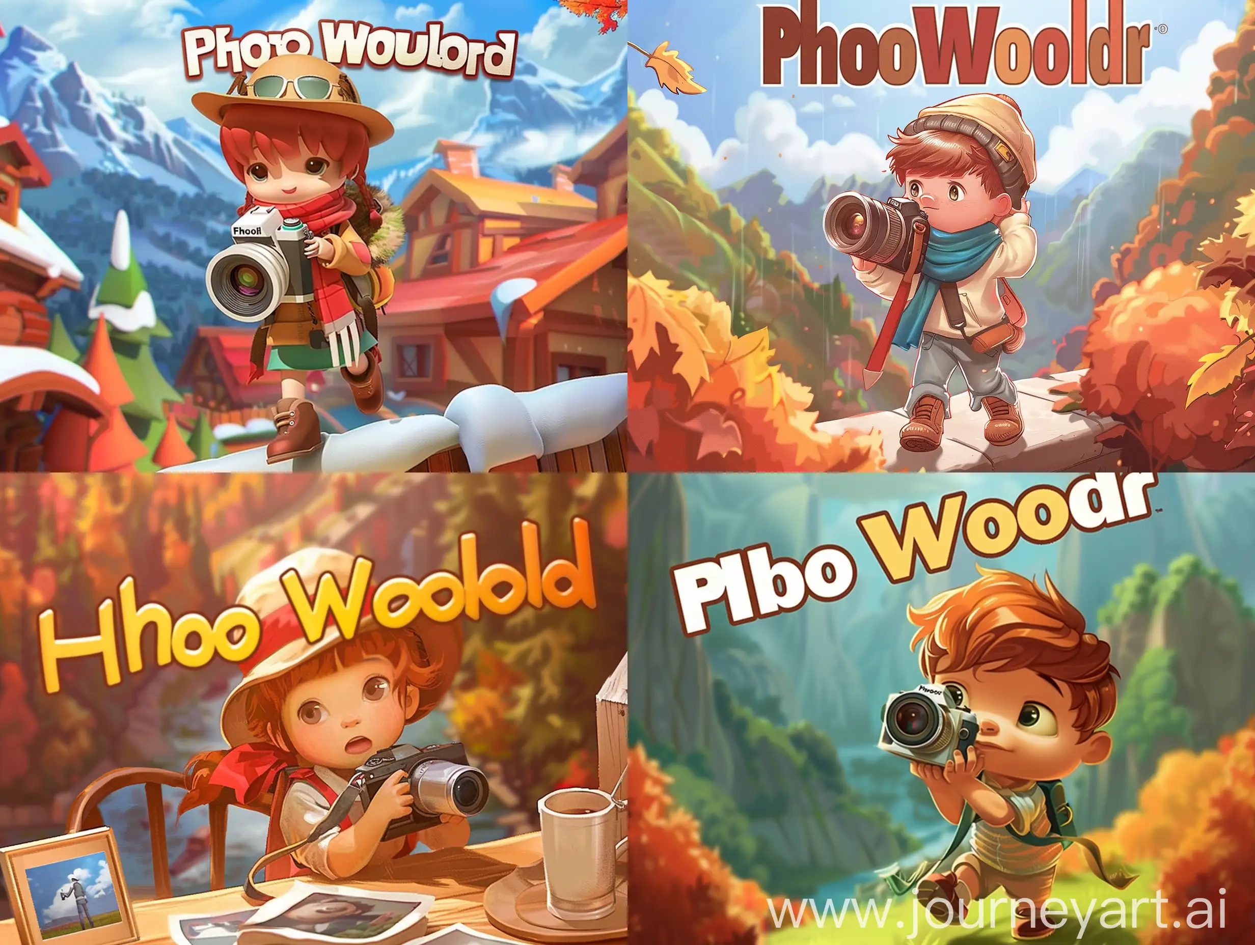 Cute cover for a game about a photographer, the inscription "PhotoWorld"