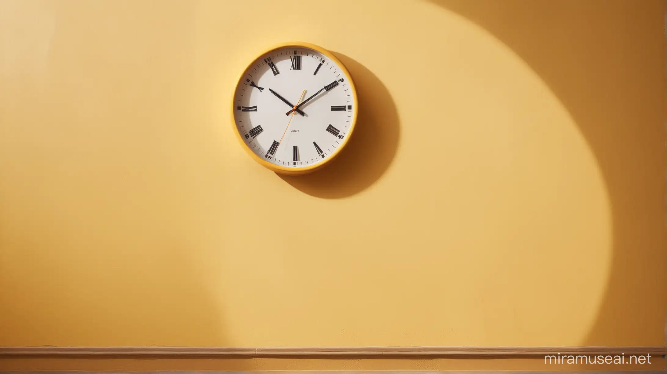 Vibrant Yellow Wall with Minimalist Clock and Sunlight Shadows