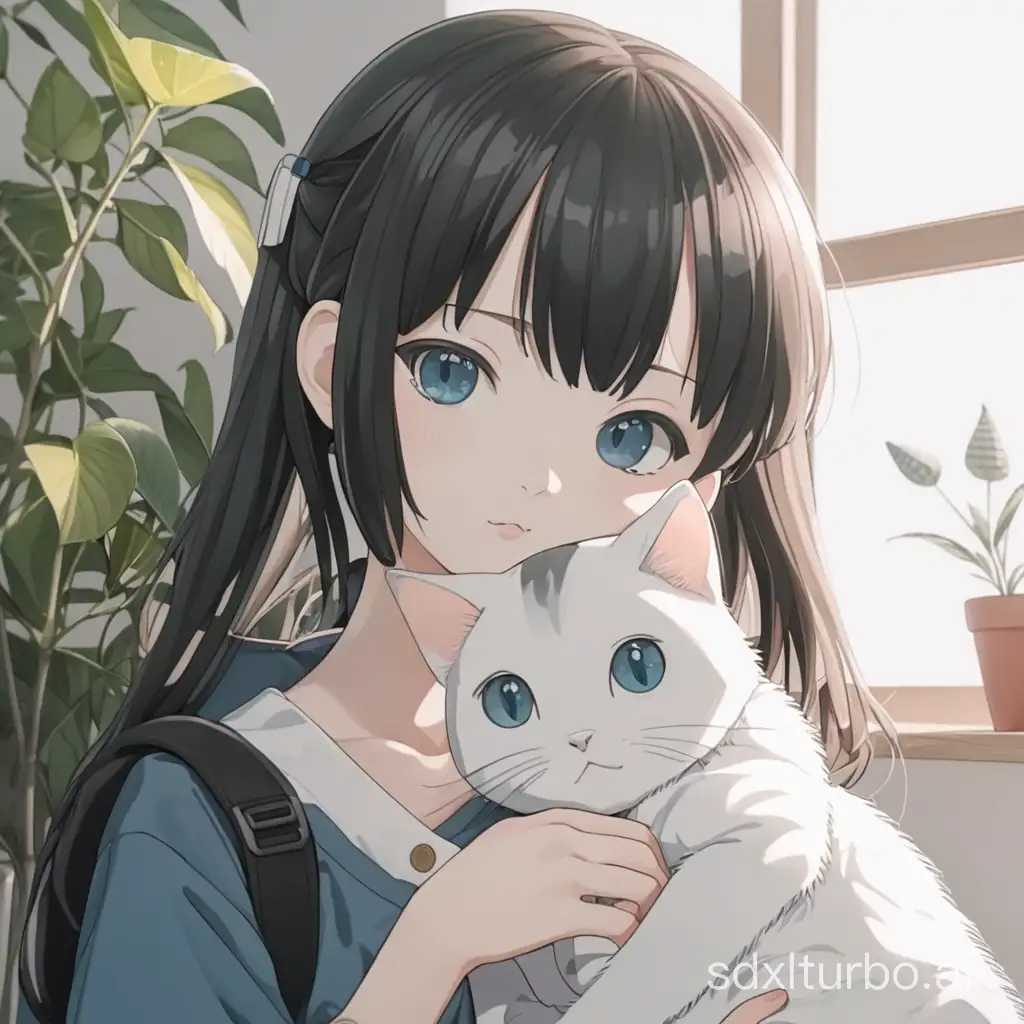 Anime girl with cat