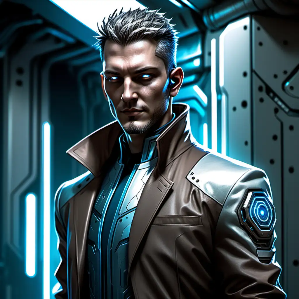 Futuristic Netrunner with Silvered Mirrorshades in Cyberpunk Setting