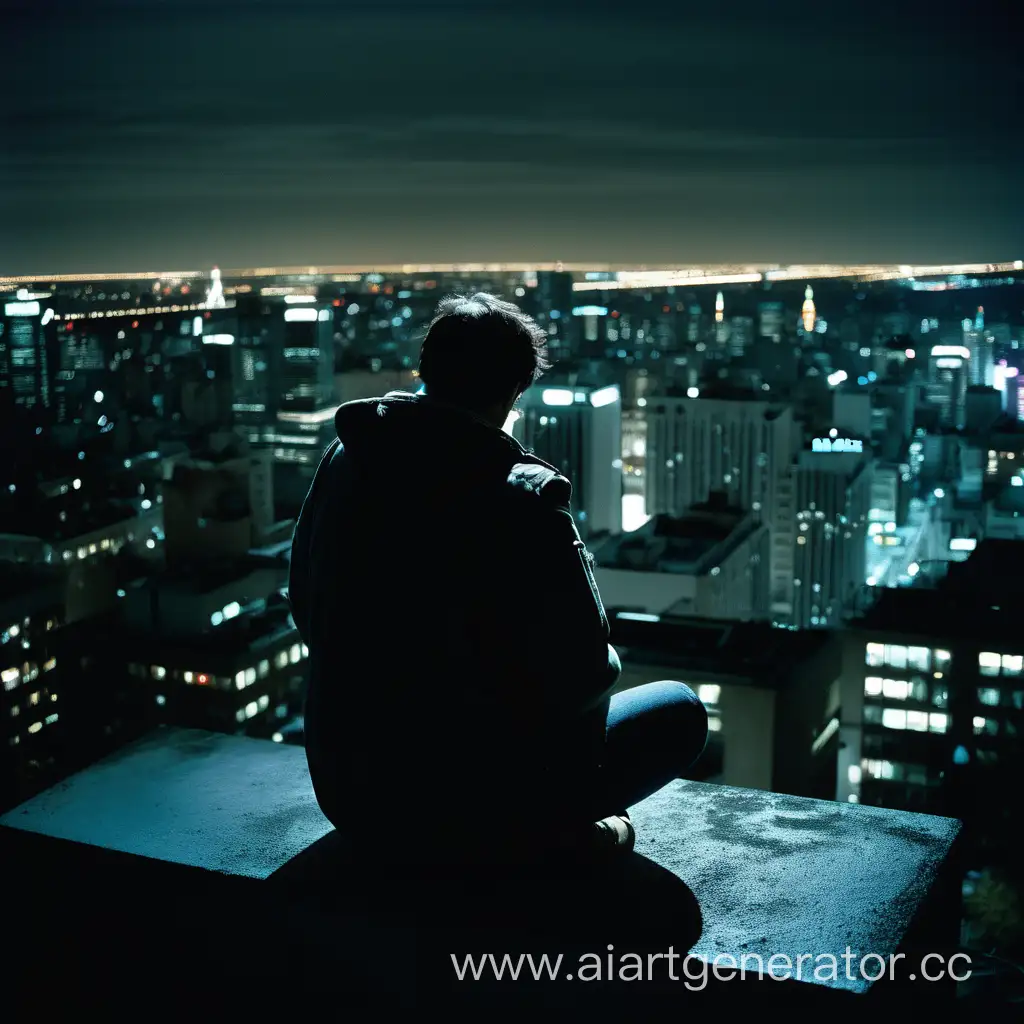 Man-Contemplating-Futuristic-Cityscape-at-Night