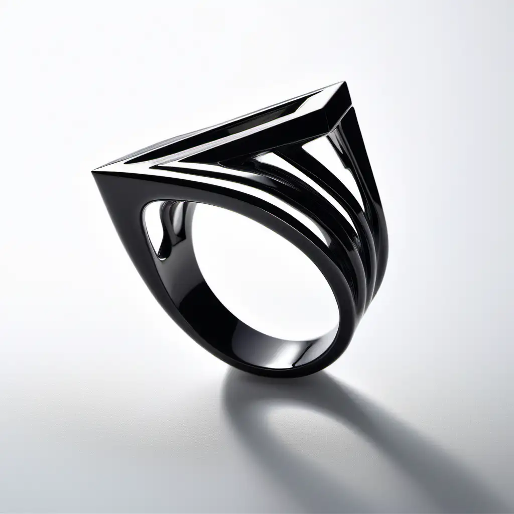 Bague art déco de style Zaha Hadid épuré et musclé