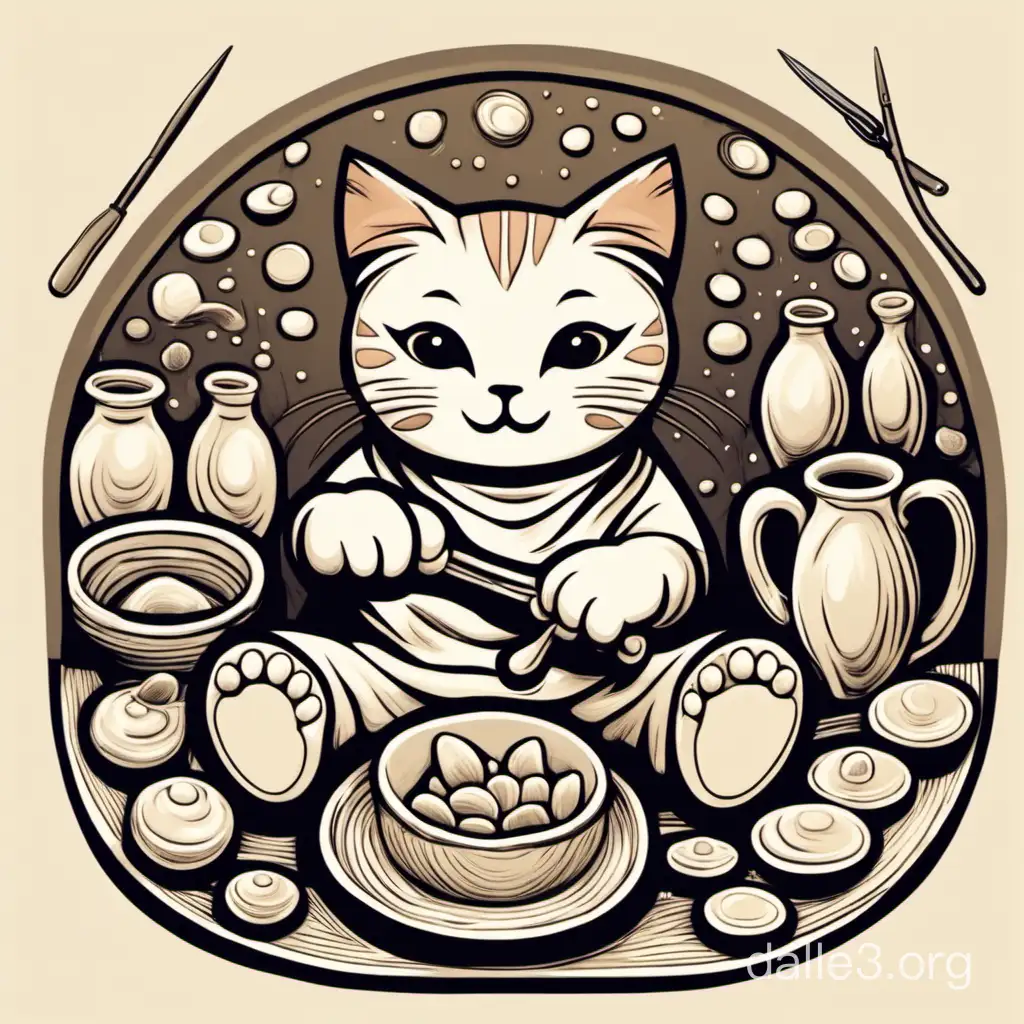 gato haciendo cerámica, para un logo