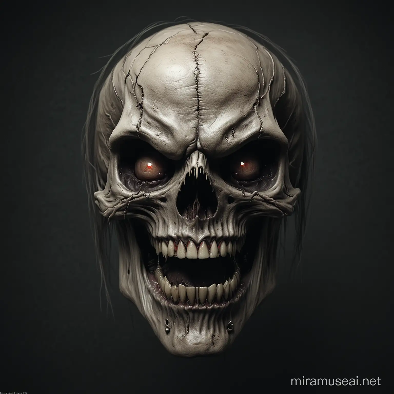 Hyper Realistic Horror Scene Eerie Haunted Skull Vampire Demon Face