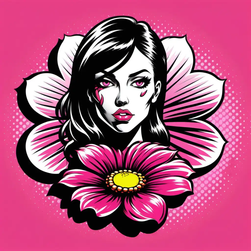 Enchanting Fusion Half Woman Half Flower in Vibrant Pink A Comic Style Vector