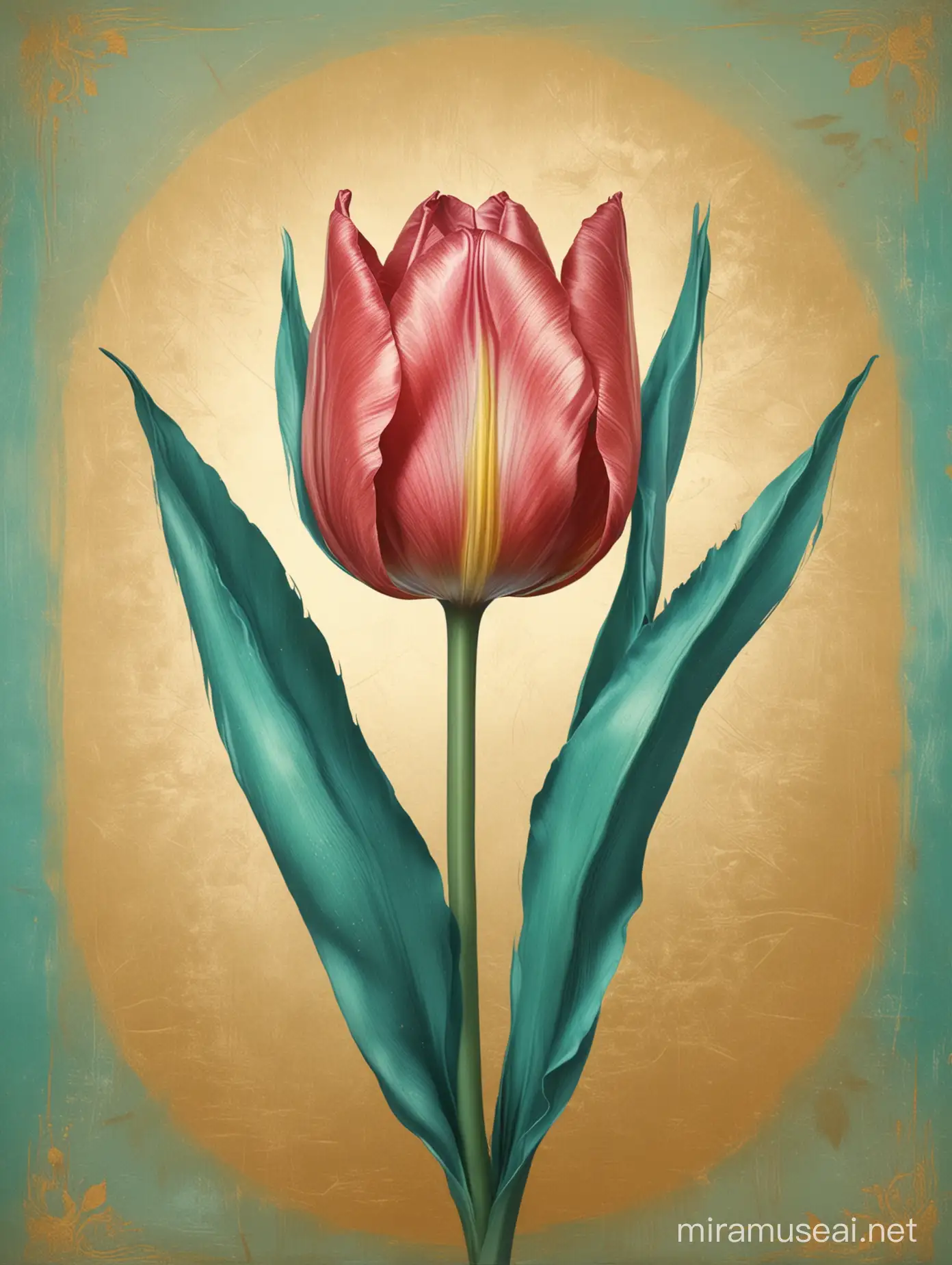 Vibrant Turquoise Tulip on Luxurious Golden Background