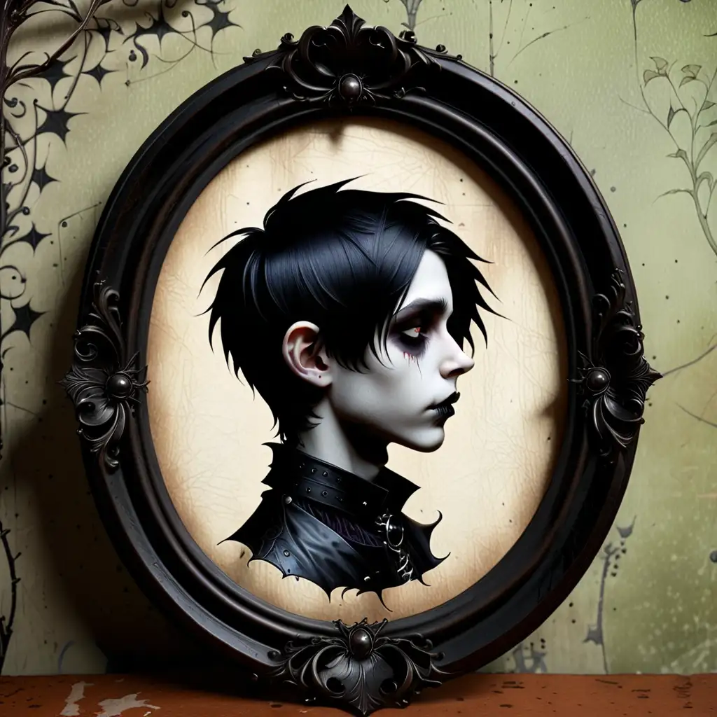 Mysterious Gothic Boy Portrait Framed in Briar Oval