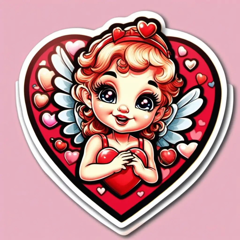 Adorable Retro Valentine Sticker BigCartoon Cupid in High Detail