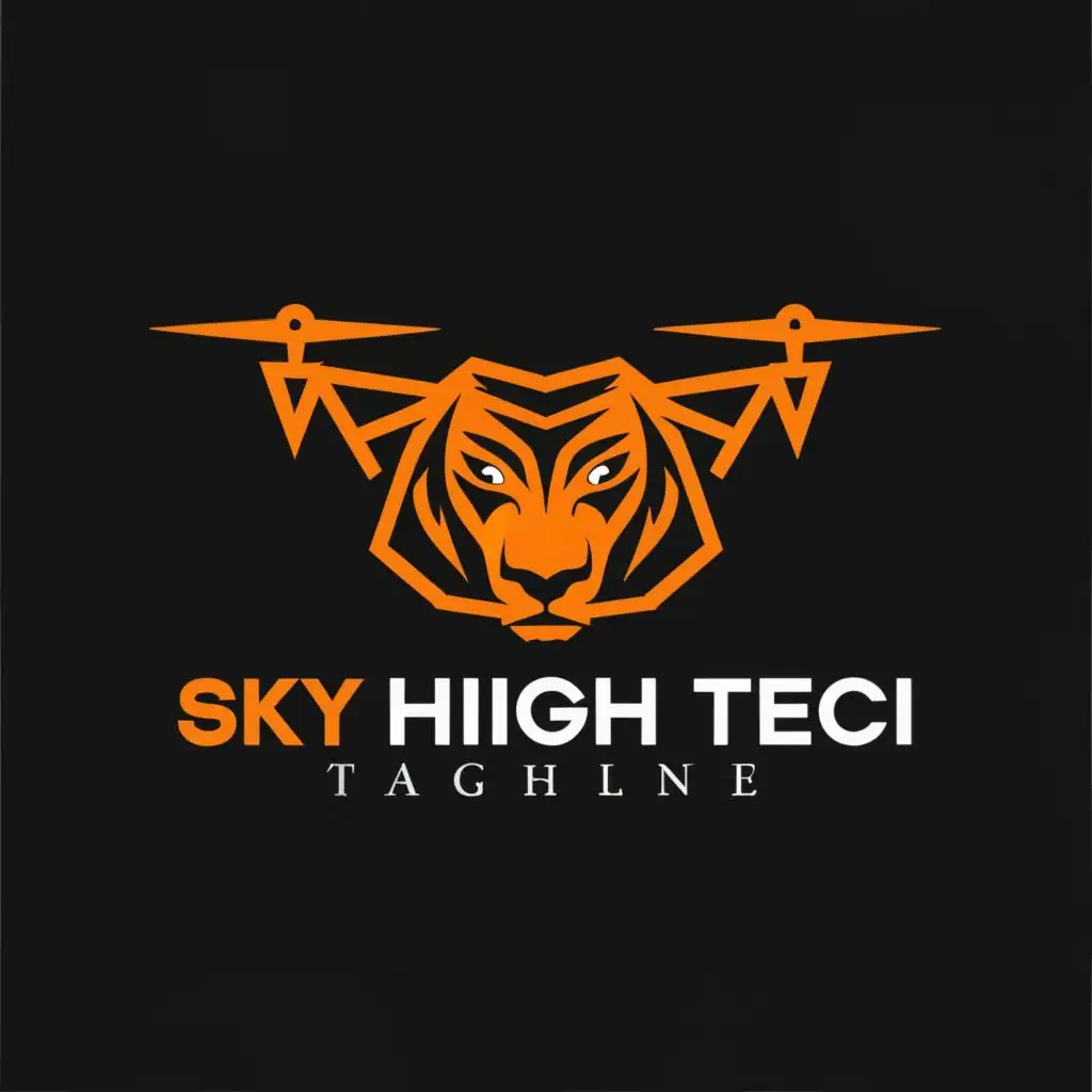 a logo design,with the text "Sky High Tech", main symbol:drone
tigers
black and orange
,Moderate,be used in Technology industry,clear background