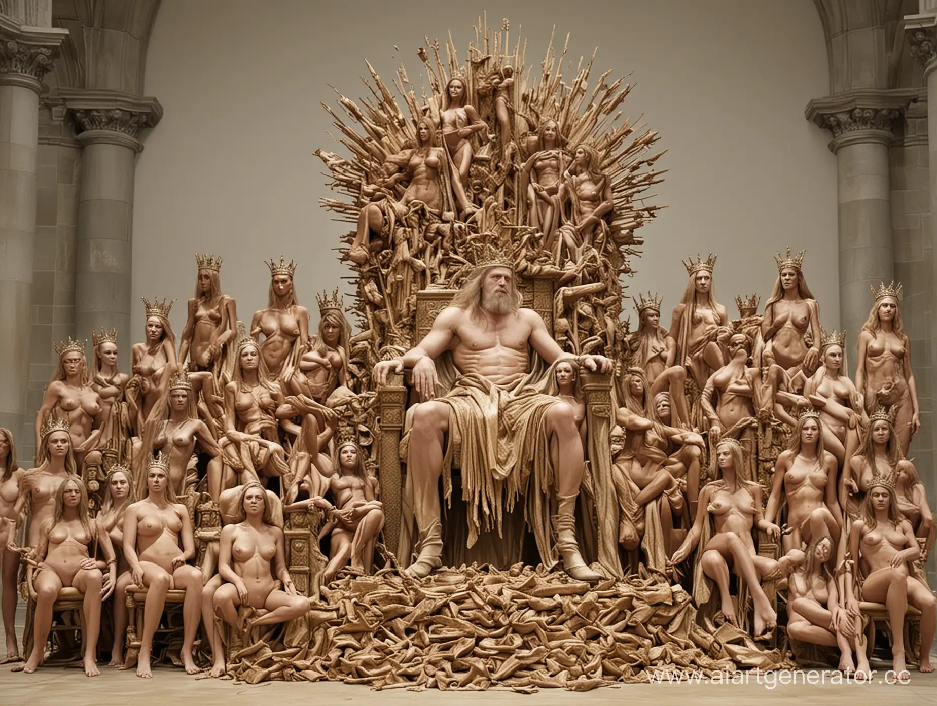 королевский трон  собранный из  обнаженных женских промежностей близко
