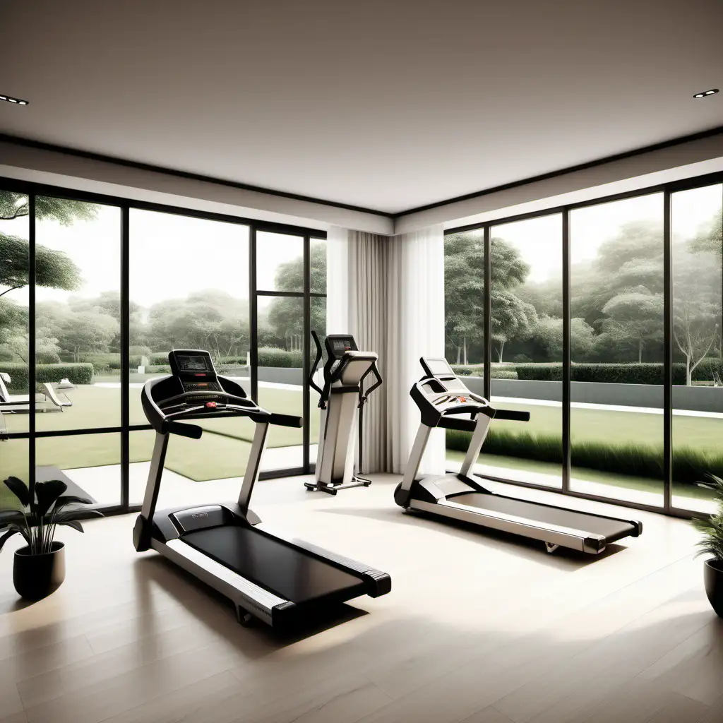Luxurious Wellness Center Tranquil Fitness with Expansive Garden View