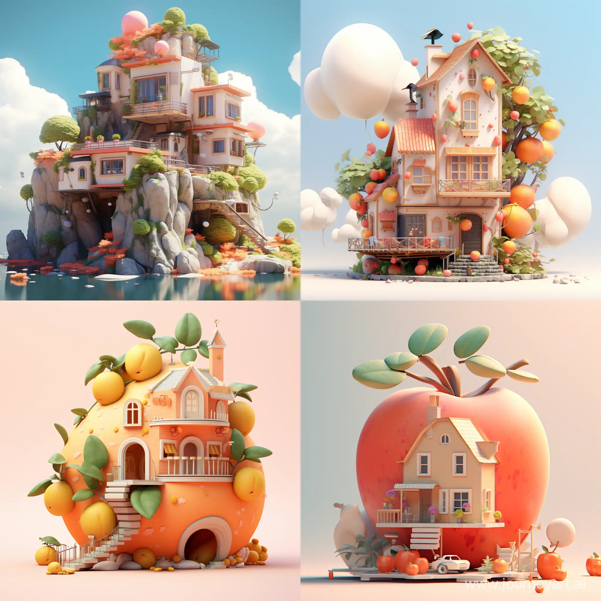 A house shaped like a peach :: 3D animation 