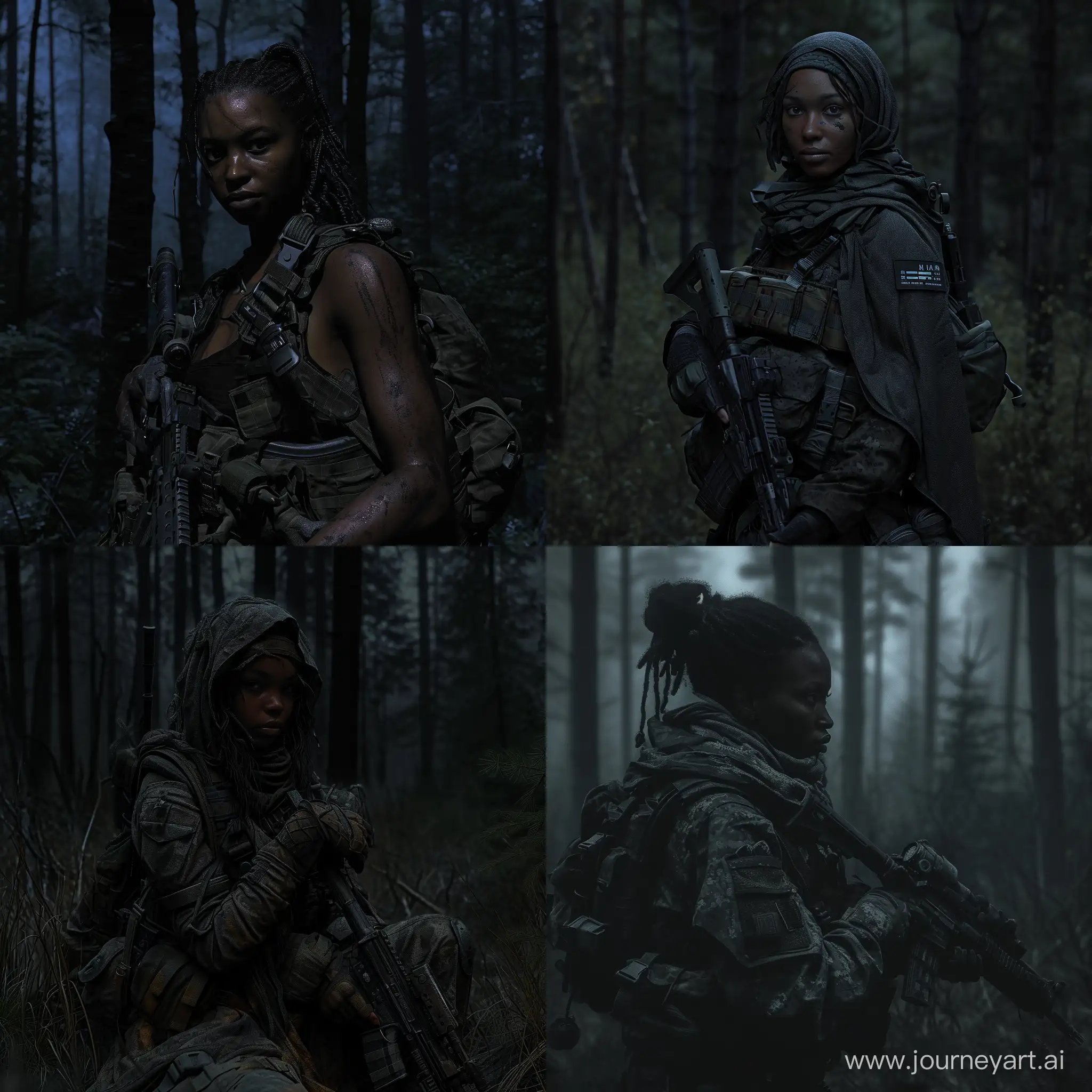 Sheva-Alomar-Mercenary-in-Dark-Tactical-Gear-amid-Eerie-Forest