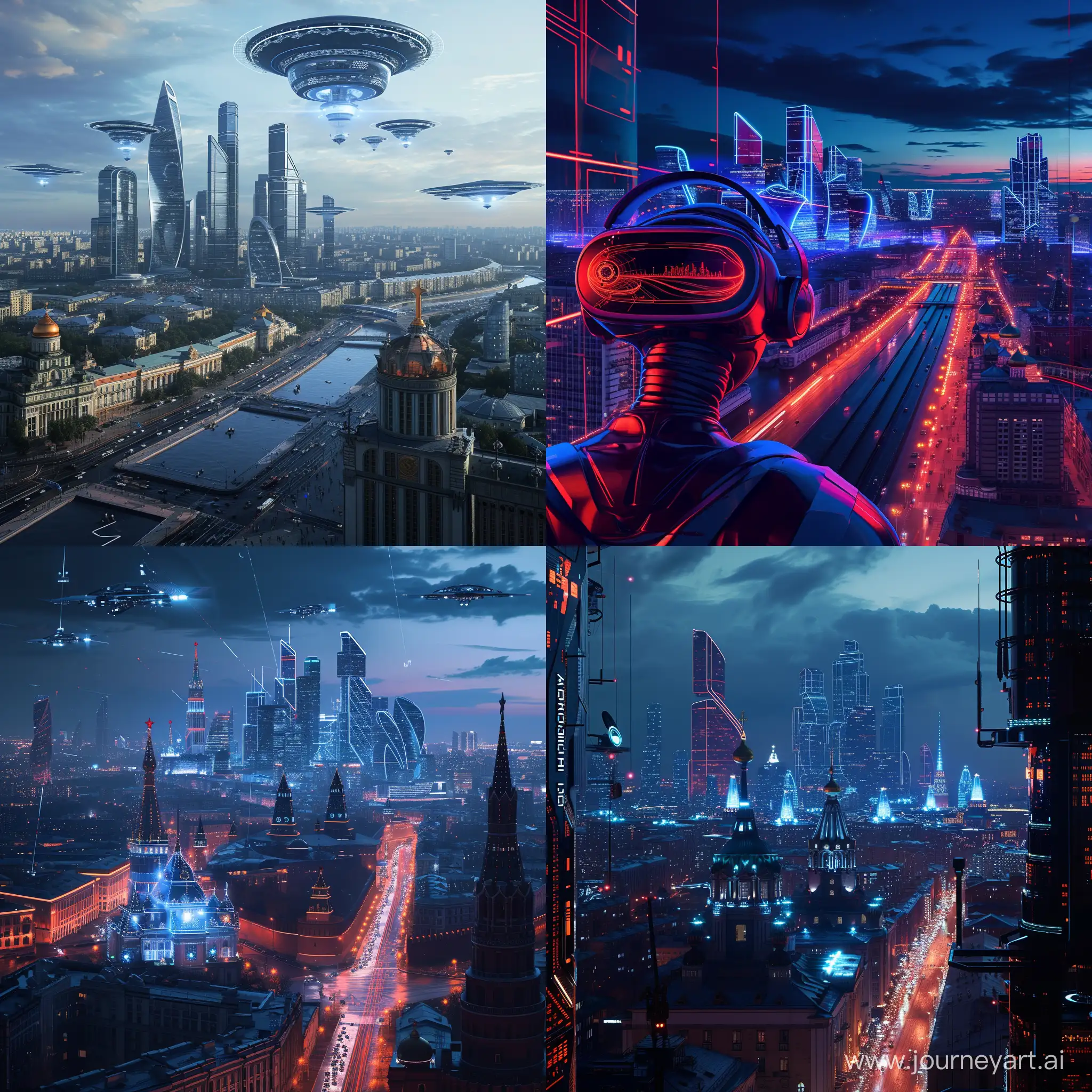 Futuristic Moscow, augmented reality technology, virtual reality technology, in cinematic style