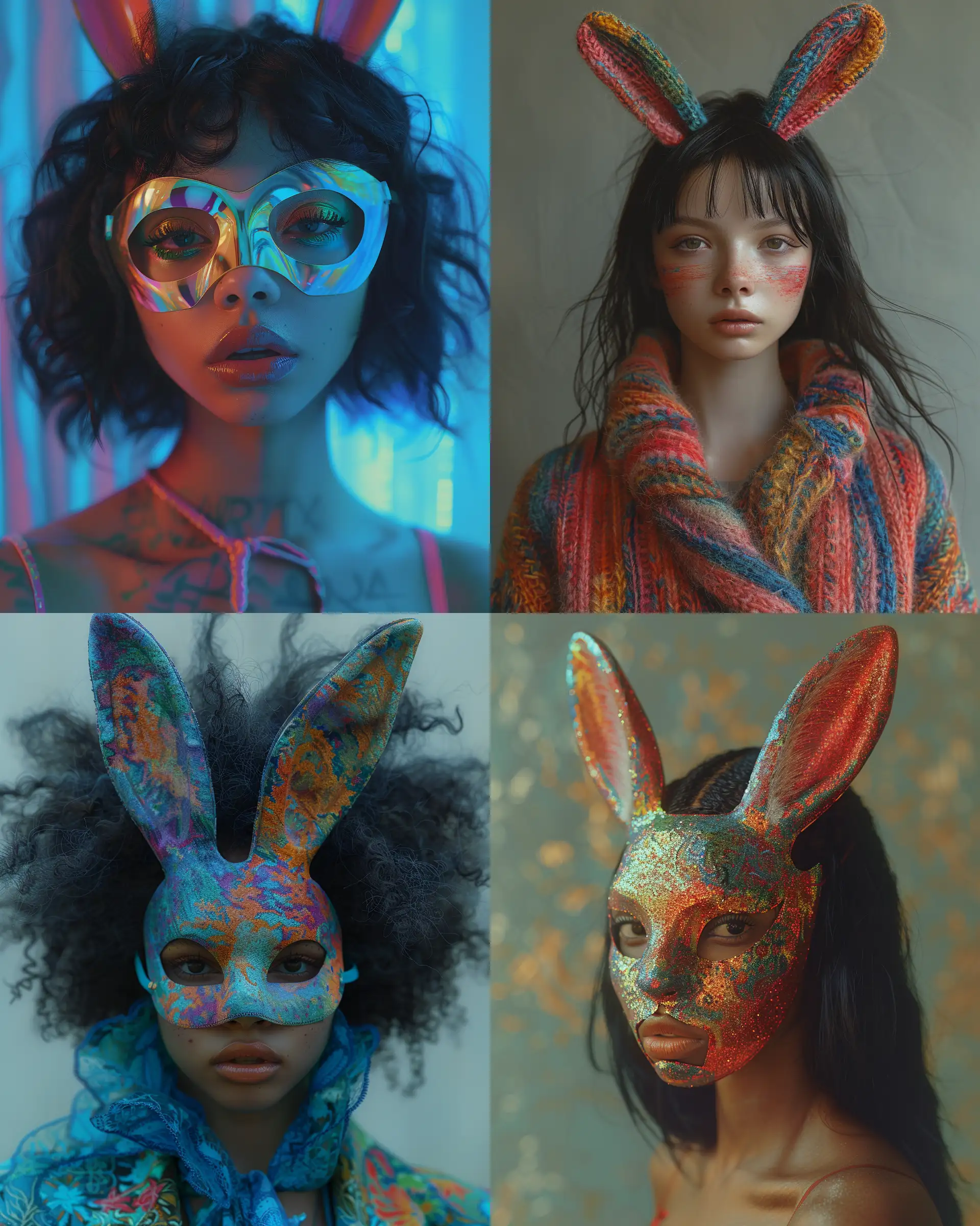 Colorful-Rabbit-Mask-Girl-Moody-NeoNoir-Portrait-by-Alastair-Magnaldo-David-Choe-and-Kehinde-Wiley