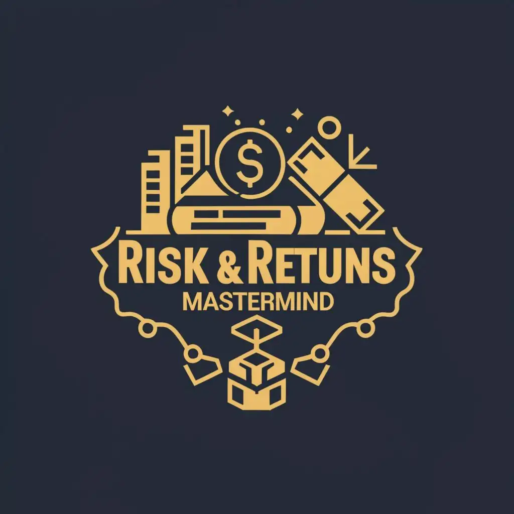 logo, MONEY, with the text "RISK & RETURNS MASTERMIND", typography, be used in Finance industry