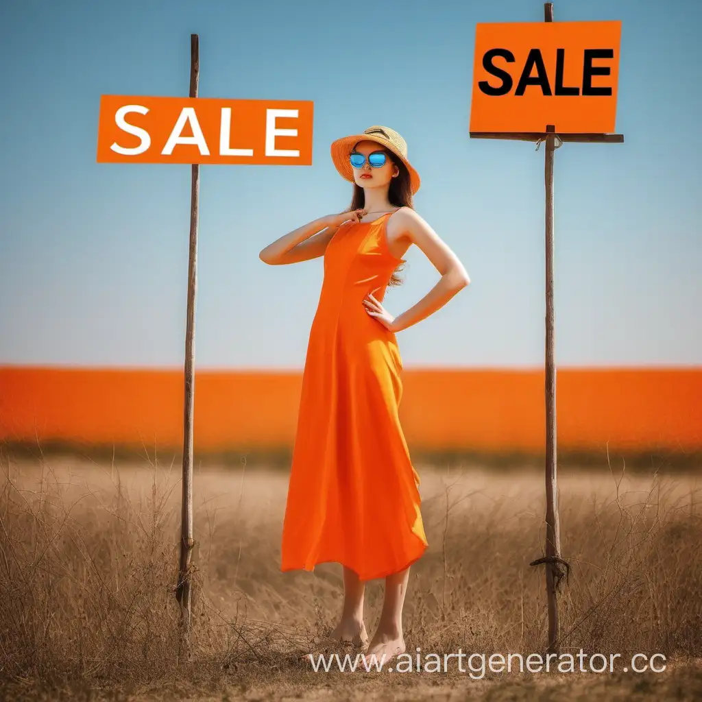 Stylish-Girl-in-Orange-Dress-Enjoys-Sunny-Sale-Day